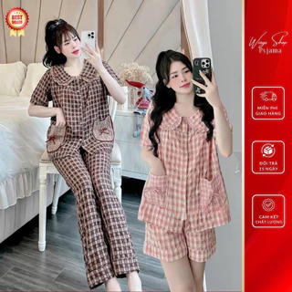Bộ đồ ngủ kẻ túi nơ chất đũi hot hit - wings shop