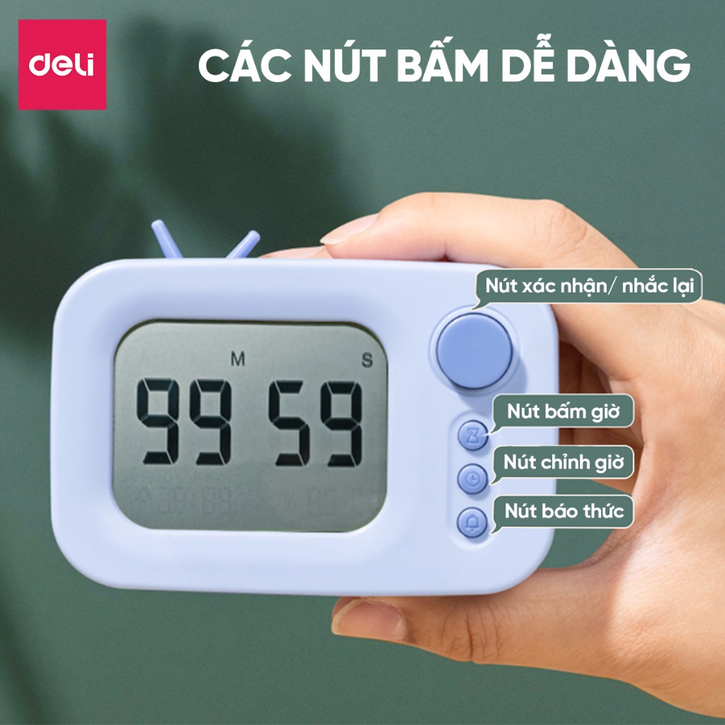 Đồng hồ LED báo thức Mini để bàn Deli tone màu pastel nhỏ gọn cute dành cho bé, học sinh trang trí khung gian học tập