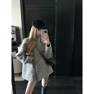 Áo khoác len dạ form babydoll cao cổ dày dặn phong cách tiểu thư