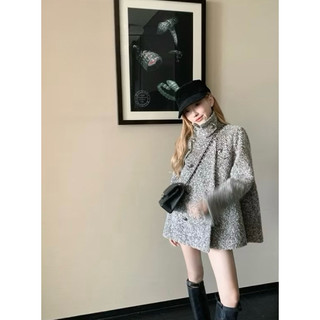 Áo khoác len dạ form babydoll cao cổ dày dặn phong cách tiểu thư