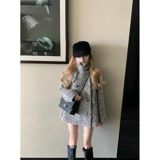 Áo khoác len dạ form babydoll cao cổ dày dặn phong cách tiểu thư
