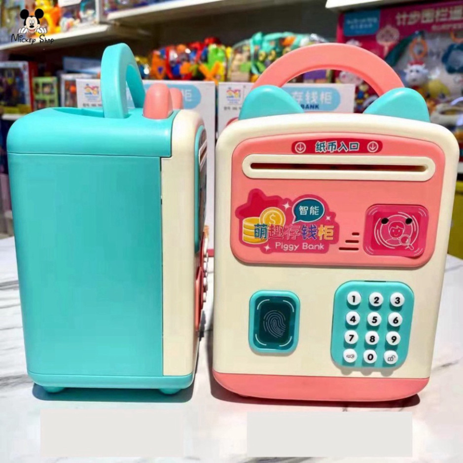 Két Sắt Mini Đồ Chơi Cho Bé Mở Khóa Vân Tay + Mật Khẩu Có Nhạc