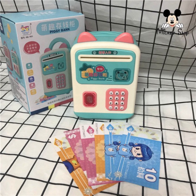 Két Sắt Mini Đồ Chơi Cho Bé Mở Khóa Vân Tay + Mật Khẩu Có Nhạc