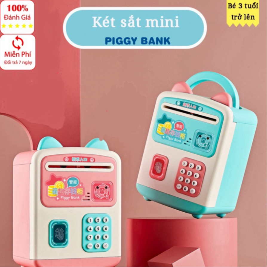Két Sắt Mini Đồ Chơi Cho Bé Mở Khóa Vân Tay + Mật Khẩu Có Nhạc