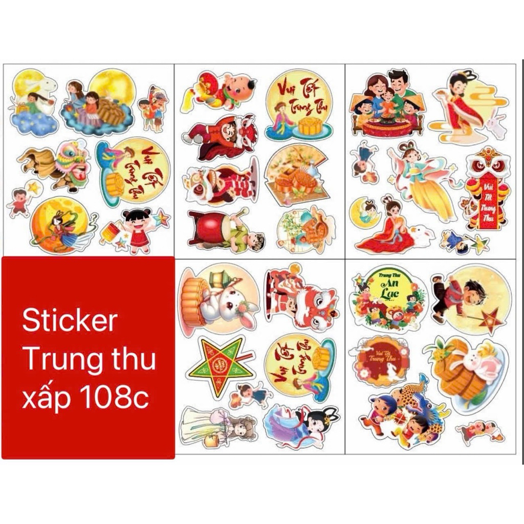 (Set 100c) sticker banner bìa cứng trung thu trang trí nhiều mẫu cute ...