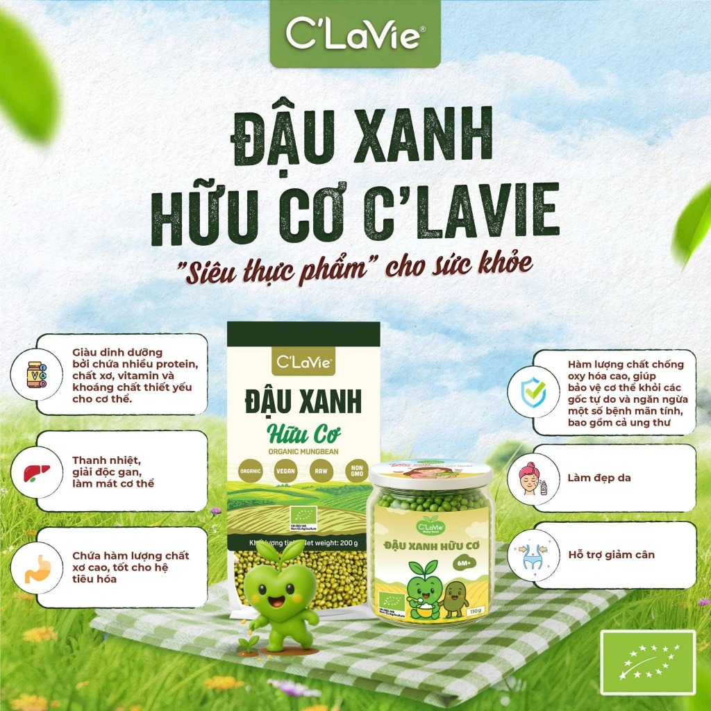 Đậu xanh nguyên hạt hữu cơ C'lavie Organic Mung Bean