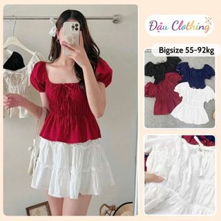 Áo Babydoll Bigsize Nữ Tay Phồng Dễ Thương Vạt Xòe Nhún Eo Tôn Dáng Hottrend A282
