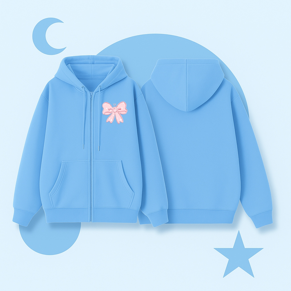 Hoodie Khóa Trẻ Em Có Túi Bên Trong – Vải Nỉ Cotton Mềm Mịn, Hình Nơ Hồng Trái Tim, Dễ Mặc (M 258)