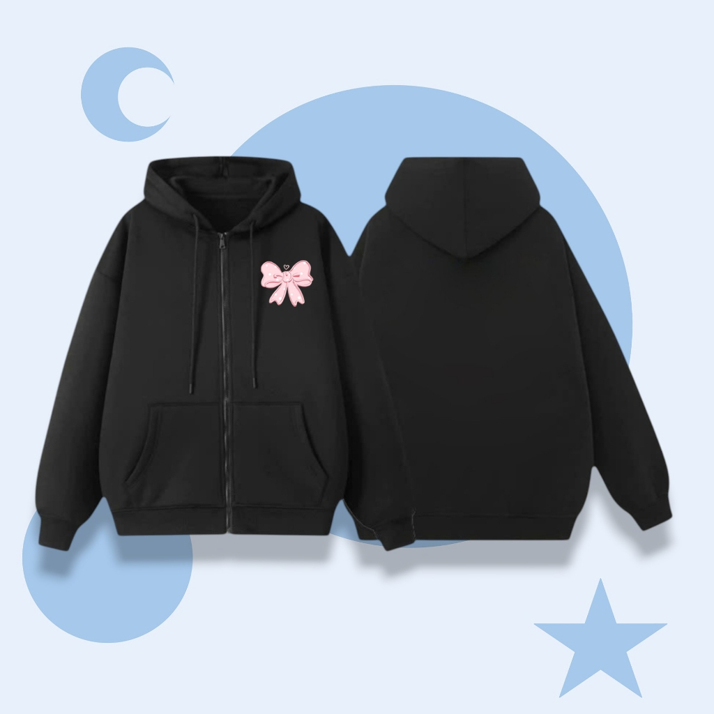 Hoodie Khóa Trẻ Em Có Túi Bên Trong – Vải Nỉ Cotton Mềm Mịn, Hình Nơ Hồng Trái Tim, Dễ Mặc (M 258)