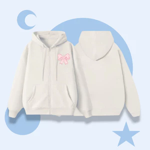 Hoodie Khóa Trẻ Em Có Túi Bên Trong – Vải Nỉ Cotton Mềm Mịn, Hình Nơ Hồng Trái Tim, Dễ Mặc (M 258)