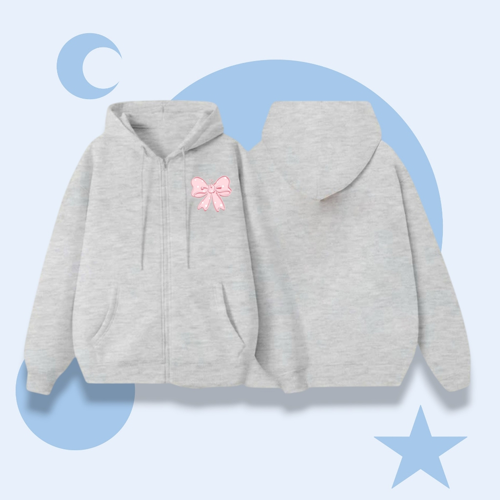 Hoodie Khóa Trẻ Em Có Túi Bên Trong – Vải Nỉ Cotton Mềm Mịn, Hình Nơ Hồng Trái Tim, Dễ Mặc (M 258)