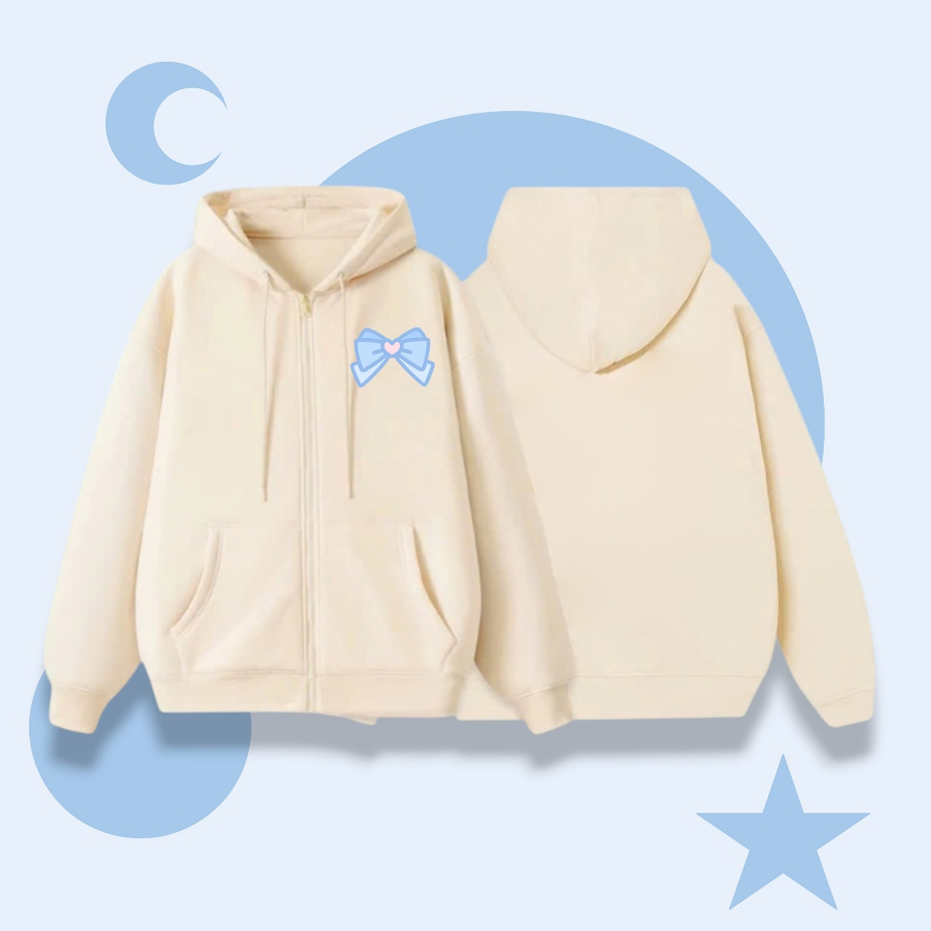 Áo Khoác Có Túi Bên Trong Nỉ Cotton Cho Bé Gái - Hình Nơ Xanh Trái Tim Hồng, Vải Mềm Mịn (M 259)