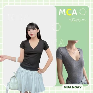 Áo Thun Nữ Tay Ngắn Kiểu Cổ Tim MCA Phong Cách Basic A51145