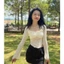 Áo ren nữ hoa nổi tay dài vạt nhọn, áo croptop tay dài A5905