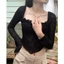 Áo ren nữ hoa nổi tay dài vạt nhọn, áo croptop tay dài A5905