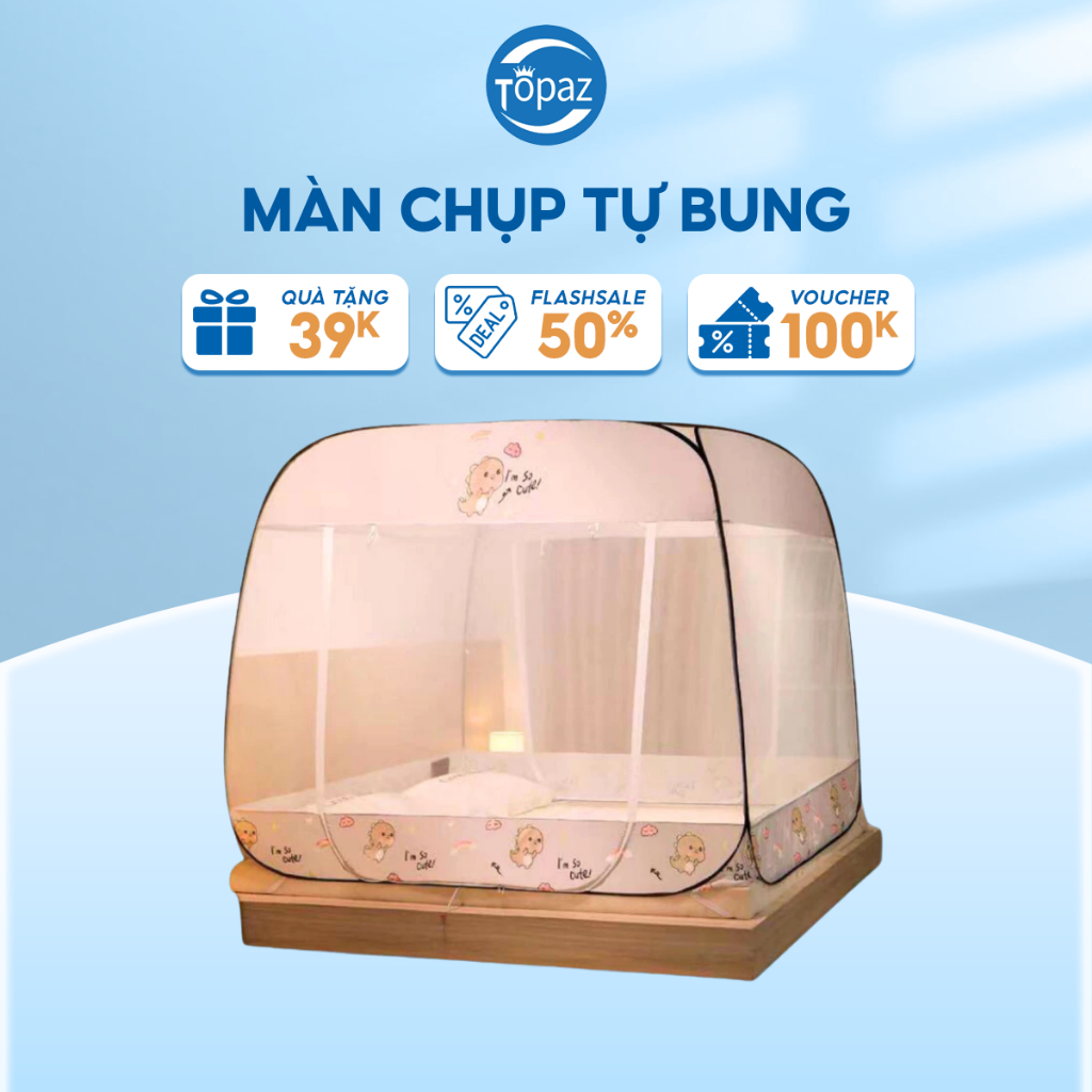 Màn chụp tự bung đỉnh vuông đáy kín cao cấp chính hãng TOPAZ phân phối chống mọi loại muỗi giao màu ngẫu nhiên