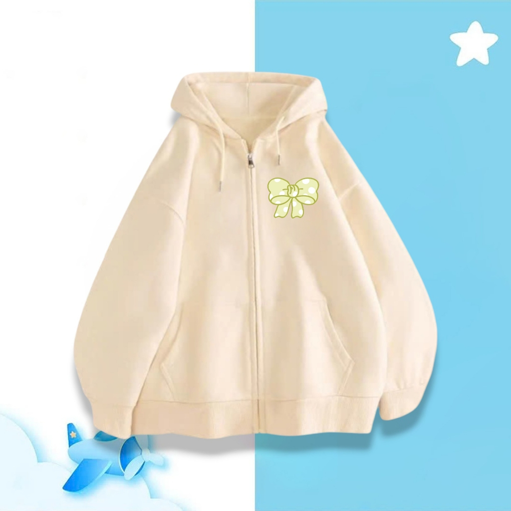 Áo Khoác Bé Gái Mùa Đông Có Có Túi Bên Trong – Chất Nỉ Cotton Ấm Áp, Hình Nơ Xanh Lá Chấm Bi (M 260)