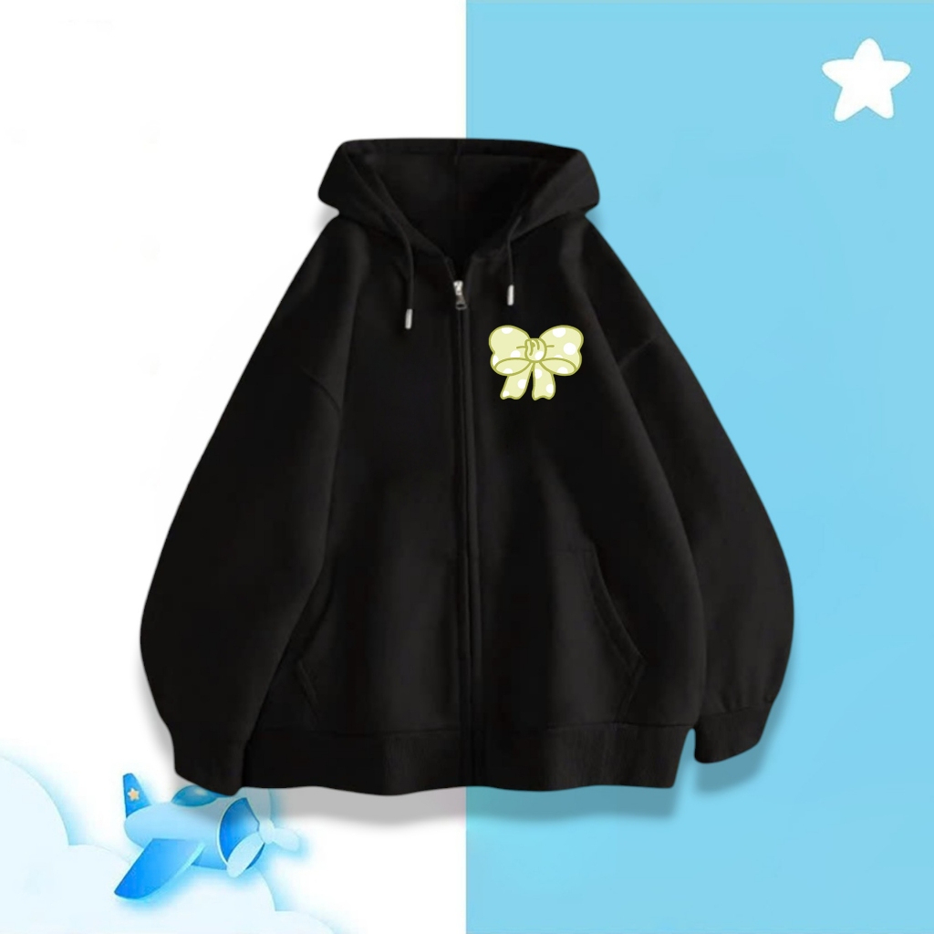 Áo Khoác Bé Gái Mùa Đông Có Có Túi Bên Trong – Chất Nỉ Cotton Ấm Áp, Hình Nơ Xanh Lá Chấm Bi (M 260)