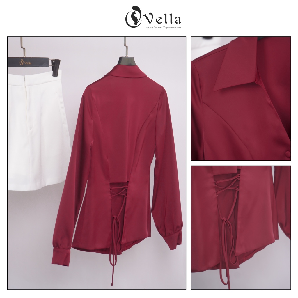 Áo sơ mi nữ dài tay công sở thanh lịch màu đỏ, màu đen Vella Fashion VA25098 VV24062