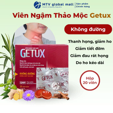 Kẹo Ngậm Ho Ngậm Thảo Mộc Getux Không Đường Hỗ Trợ Giảm Ho Đau Rat Họng Hộp 20 Viên