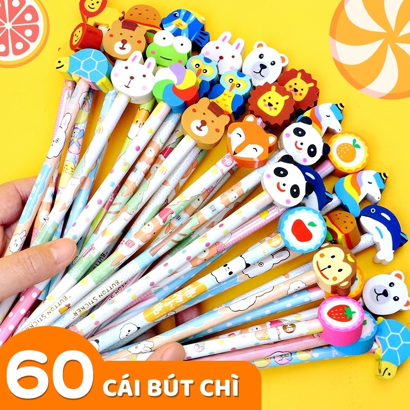 Bút Chì Hoạt Hình Có Tẩy - Bút Chì Gỗ Chất Lượng Cao, Ruột Chì Bền Chắc, Nét Rõ Ràng, Mẫu Mã Đa Dạng