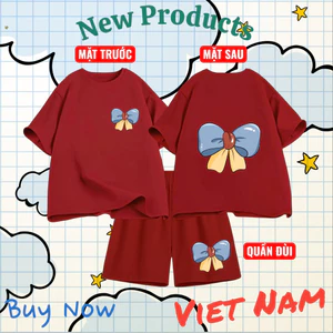 Set Bộ Mùa Hè Cho Bé – In 2 Mặt Hình Nơ 3 Màu Xanh Vàng Đỏ, Vải Cotton Co Giãn Mát Mẻ Cả Ngày(M 261)