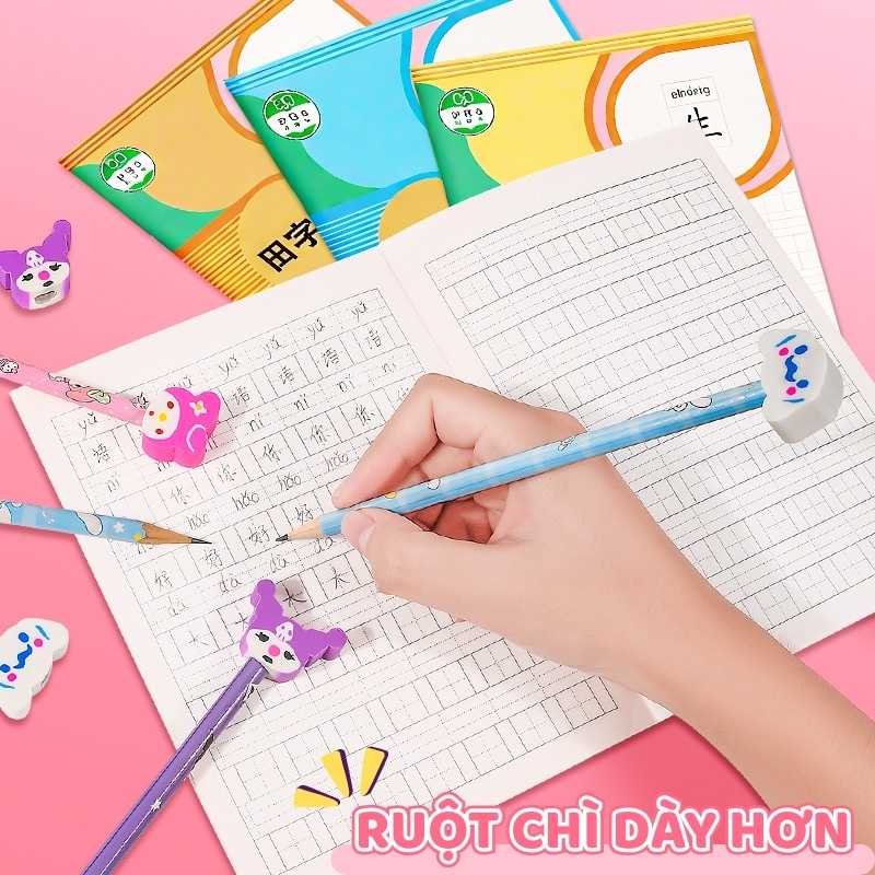 Bút Chì Có Tẩy Mini Hoạt Hình - Bút Chì Gỗ Học Sinh Không Độc Hại, Ruột Chì Nét Đậm, Dễ Viết, Ít Gãy