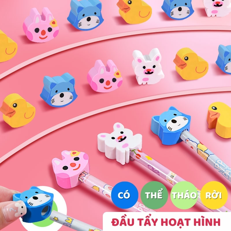 Bút Chì Gỗ Kèm Tẩy Hoạt Hình - Chì Viết Nét Rõ, An Toàn Tuyệt Đối, Dùng Cho Mọi Lứa Tuổi Học Sinh