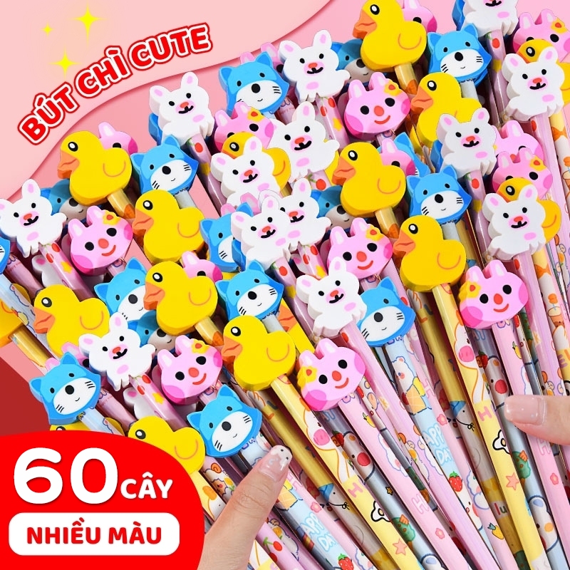 Bút Chì Gỗ Kèm Tẩy Hoạt Hình - Chì Viết Nét Rõ, An Toàn Tuyệt Đối, Dùng Cho Mọi Lứa Tuổi Học Sinh