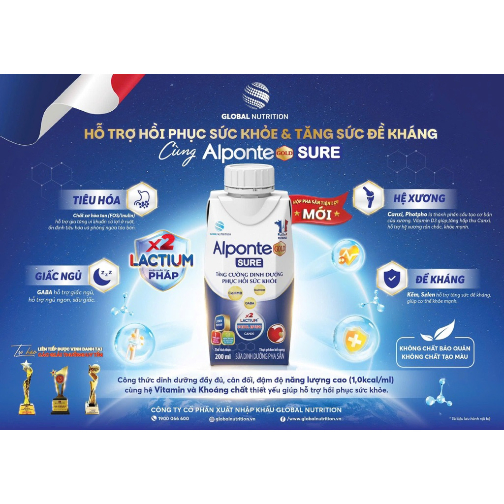 Sữa pha sẵn Alponte Gold Sure hộp 200ml 1 thùng 24 chai