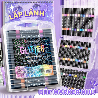 Bút Nhũ Lấp Lánh Glitter Đa Màu - Bút Lông Đầu Mềm, Mực Bền Màu, Viết Trơn, Không Độc Hại