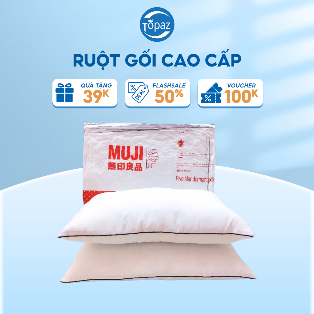 Một đôi ruột gối bông muji chính hãng TOPAZ nhập khẩu cao cấp chất liệu COTTON mang lại cảm giác mềm mại êm ái