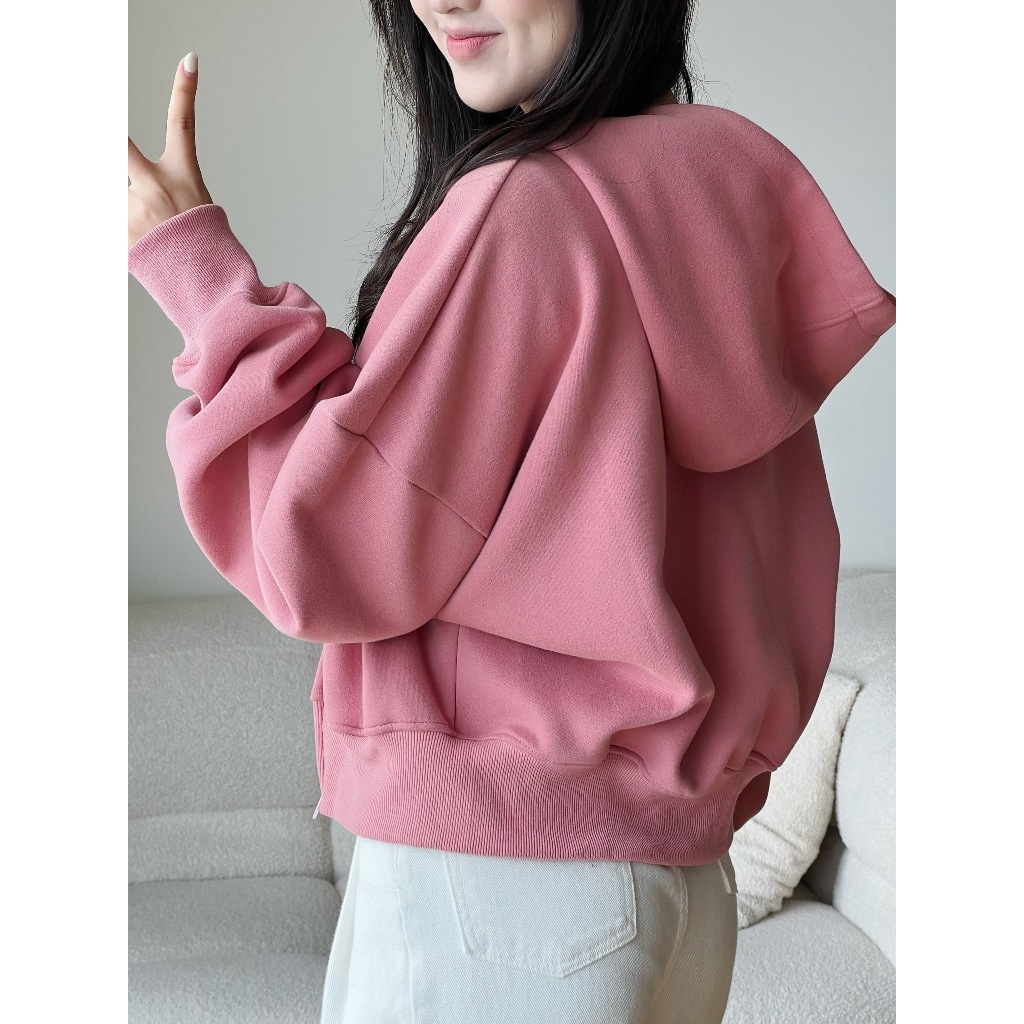 Áo khoác nỉ croptop mũ siêu to, Áo hoodie zip dày dặn dáng rộng siêu xinh Miha Studio