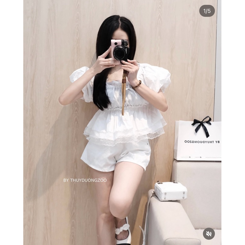 THUYDUONGZOO - ÁO TAY BỒNG BO EO ĐÍNH NƠ XINH