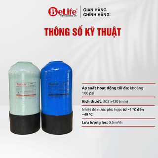 Vỏ cột lọc nước Composite 817 Euolux xử lý nước giếng khoan, nước máy gia đình (Tặng kèm trõ cột)
