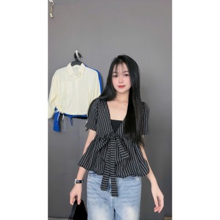 [KÈM ÁO QUÂY] Áo babydoll cổ tròn tay Ngắn thắt dây nơ nhẹ nhàng xinh xắn chất thô hàn loại đẹp