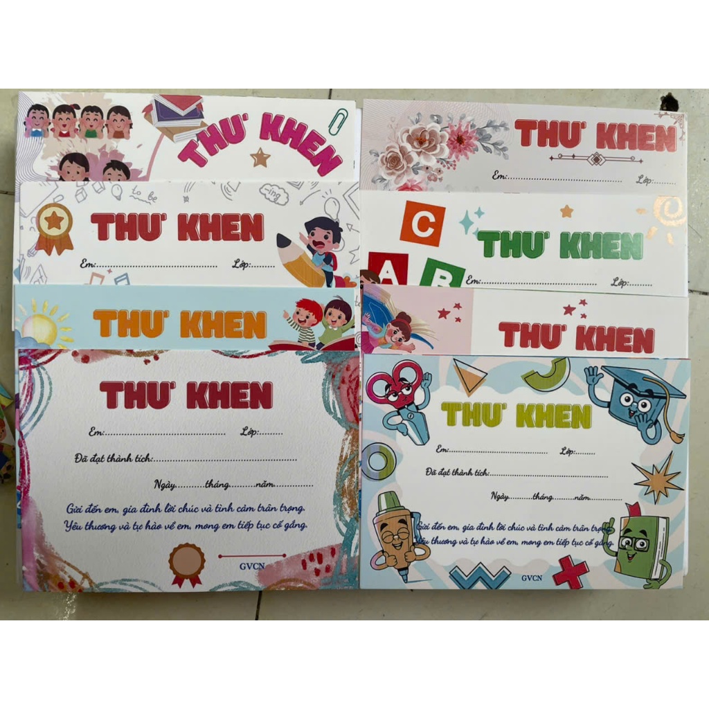 Combo 10, 20 thư khen khích lệ học sinh khổ a4, a5, a6 in trên giấy dày, đẹp định lượng 180gsm