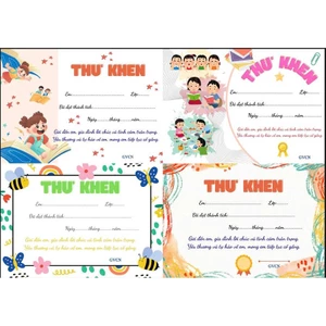 Combo 10, 20 thư khen khích lệ học sinh khổ a4, a5, a6 in trên giấy dày, đẹp định lượng 180gsm