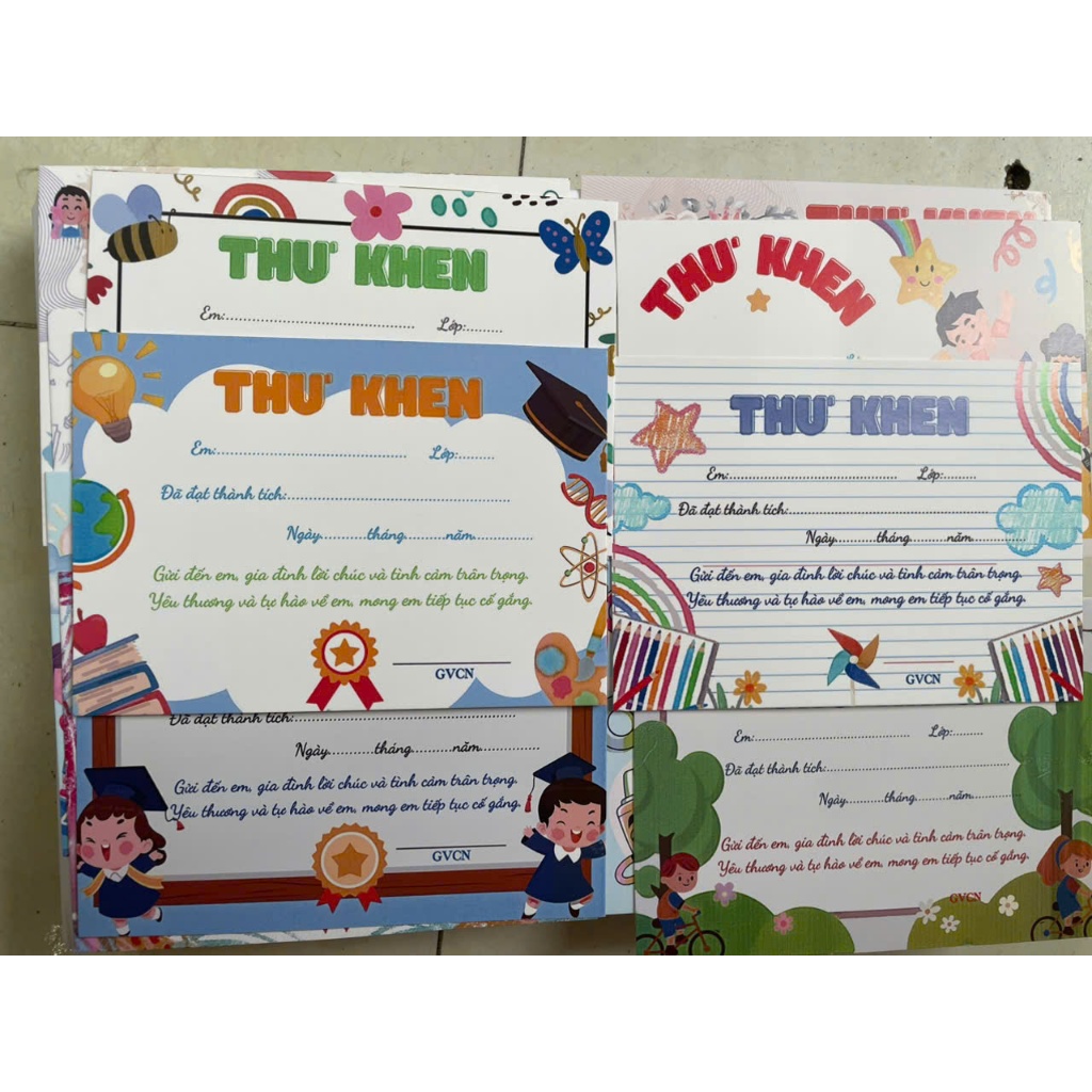 Combo 10, 20 thư khen khích lệ học sinh khổ a4, a5, a6 in trên giấy dày, đẹp định lượng 180gsm