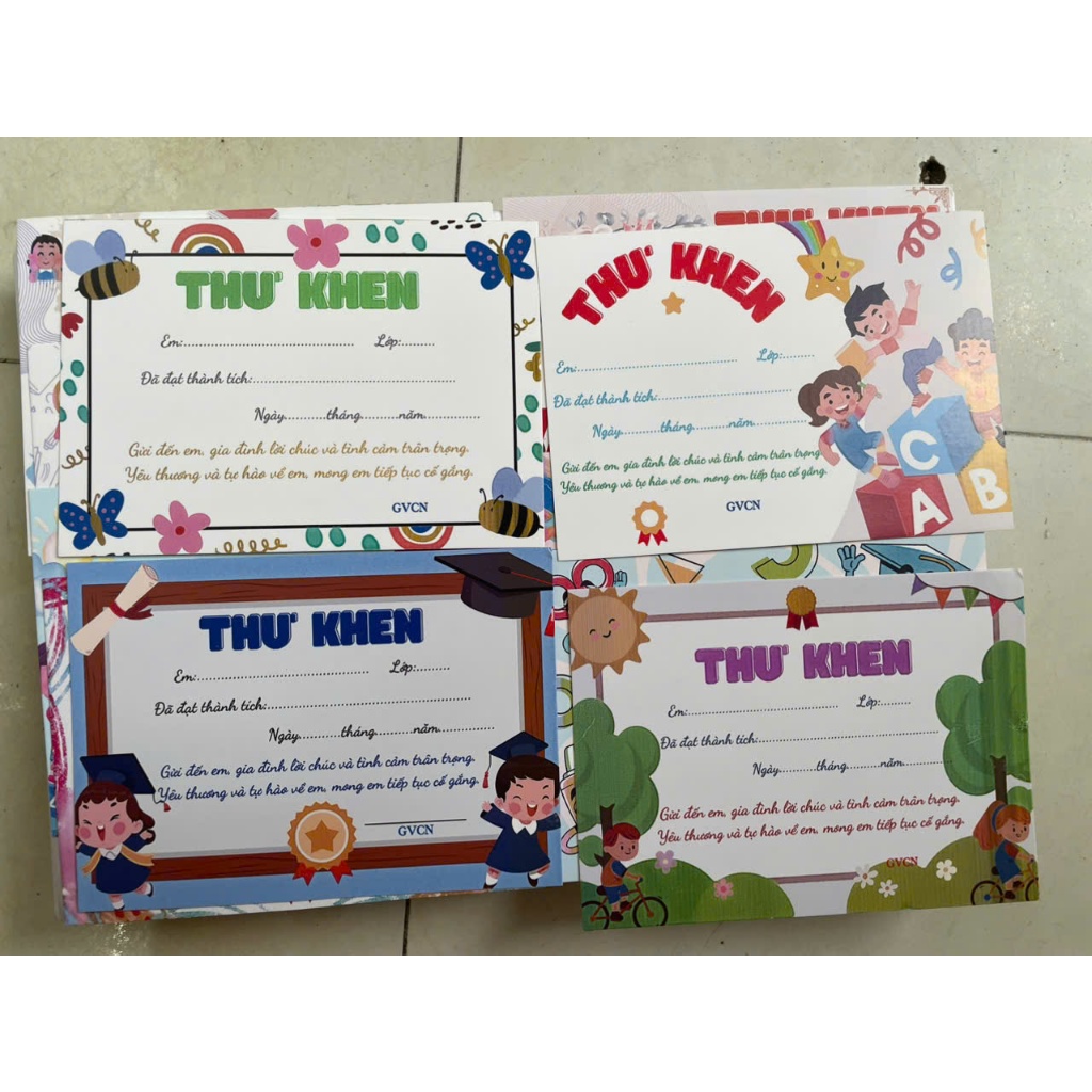 Combo 10, 20 thư khen khích lệ học sinh khổ a4, a5, a6 in trên giấy dày, đẹp định lượng 180gsm