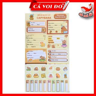 Set 20 Nhãn Vở Capybara nâu ngộ nghĩnh +10 note tên +10 sticker / ghi ...