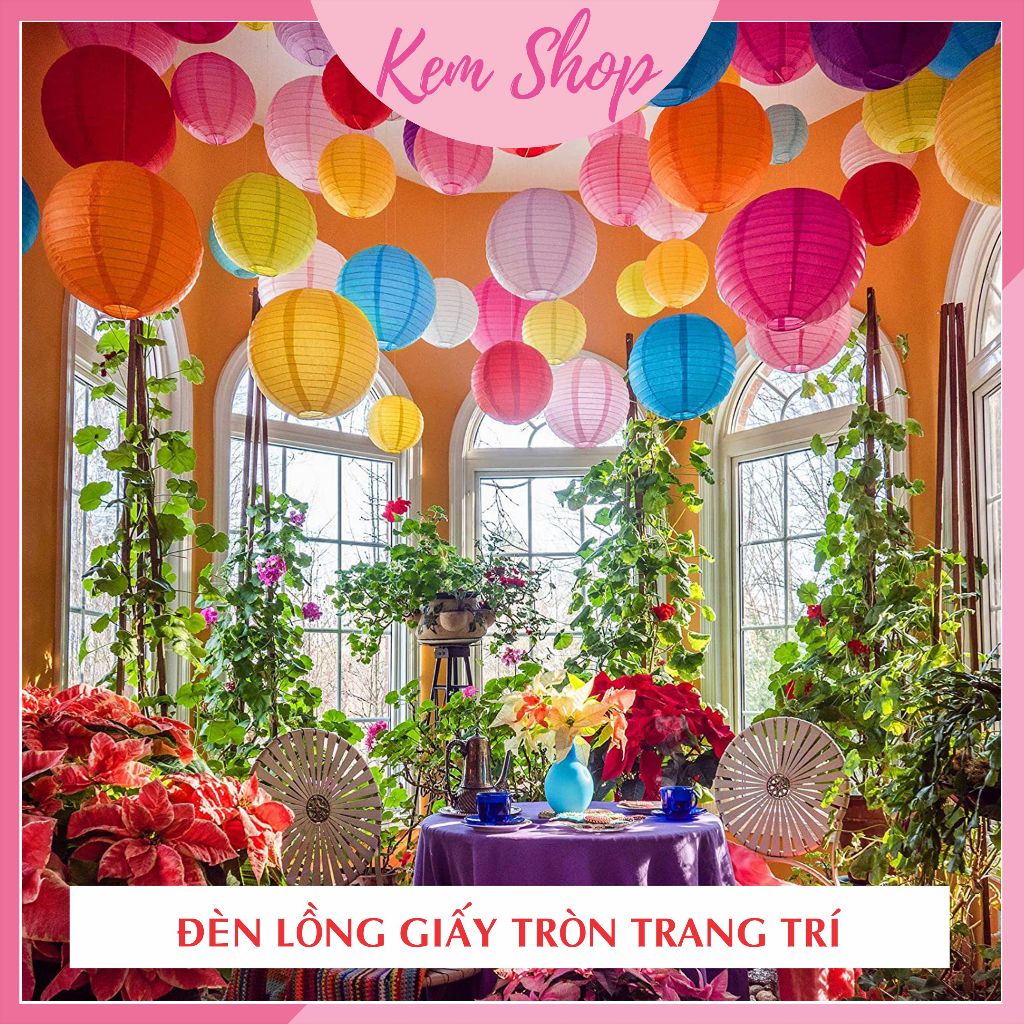 Đèn lồng giấy tròn nhiều màu trang trí Trung thu, lễ Tết năm mới - Kem Shop K39