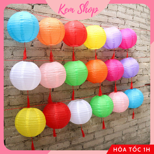 Đèn lồng giấy tròn nhiều màu trang trí Trung thu, lễ Tết năm mới - Kem Shop K39