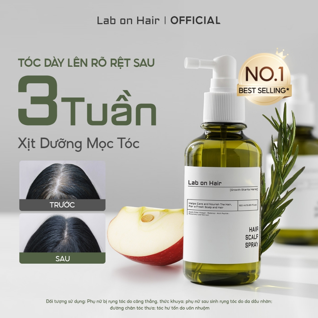 Xịt mọc tóc Lab on Hair 160ml xịt dưỡng tóc với giấm táo Redensyl hỗ trợ cải thiện tình trạng tóc hư tổn