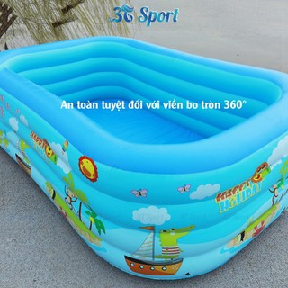 Bể bơi phao 3 tầng họa tiết chất liệu PVC bền đẹp - Hồ bơi gia đình đáy chống trơn trượt HBCN-3T-HT