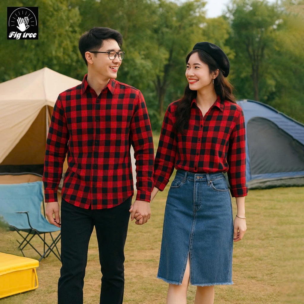 Áo Sơ Mi Cặp Fig Tree Caro Đỏ Đen Cá Tính Cho Couple (Mã 122A)