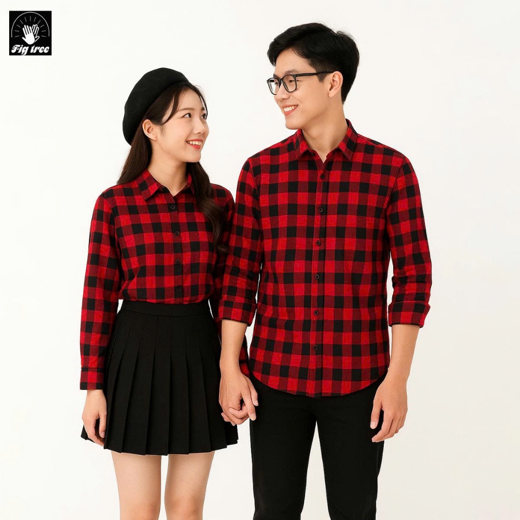 Áo Sơ Mi Cặp Fig Tree Caro Đỏ Đen Cá Tính Cho Couple (Mã 122A)