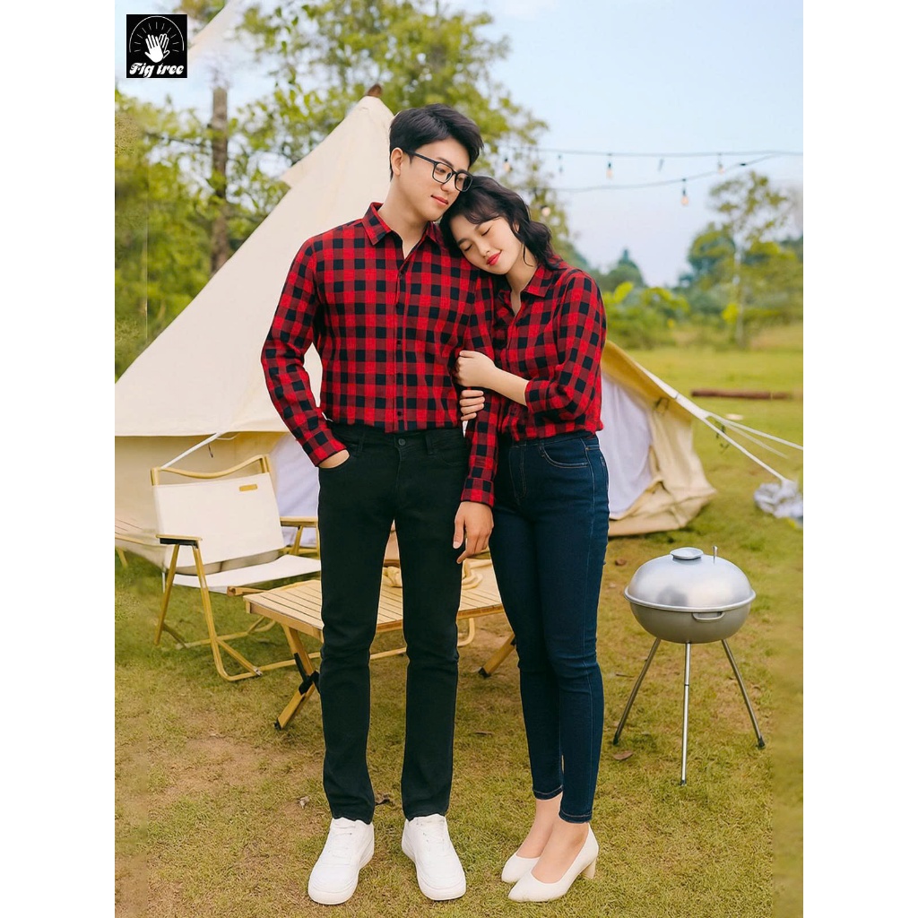 Áo Sơ Mi Cặp Fig Tree Caro Đỏ Đen Cá Tính Cho Couple (Mã 122A)