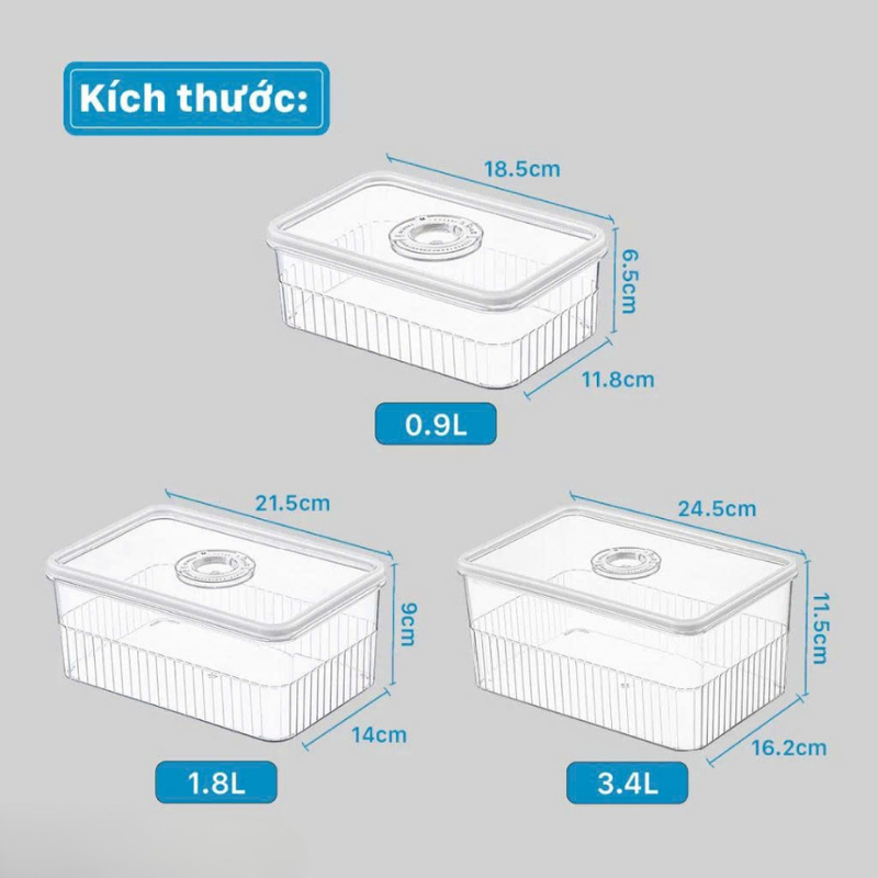 Bộ 3 Hộp Nhựa Đựng Thực Phẩm Tủ Lạnh Tiện Lợi, Hộp Bảo Quản Có Vòng Ghi Ngày Thông Minh