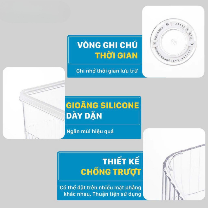 Bộ 3 Hộp Nhựa Đựng Thực Phẩm Tủ Lạnh Tiện Lợi, Hộp Bảo Quản Có Vòng Ghi Ngày Thông Minh